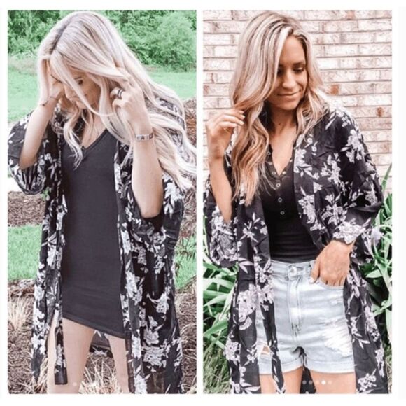 Spiritual Gangster Floral Maya Kimono Black OS FLAWED - Picture 1 of 13